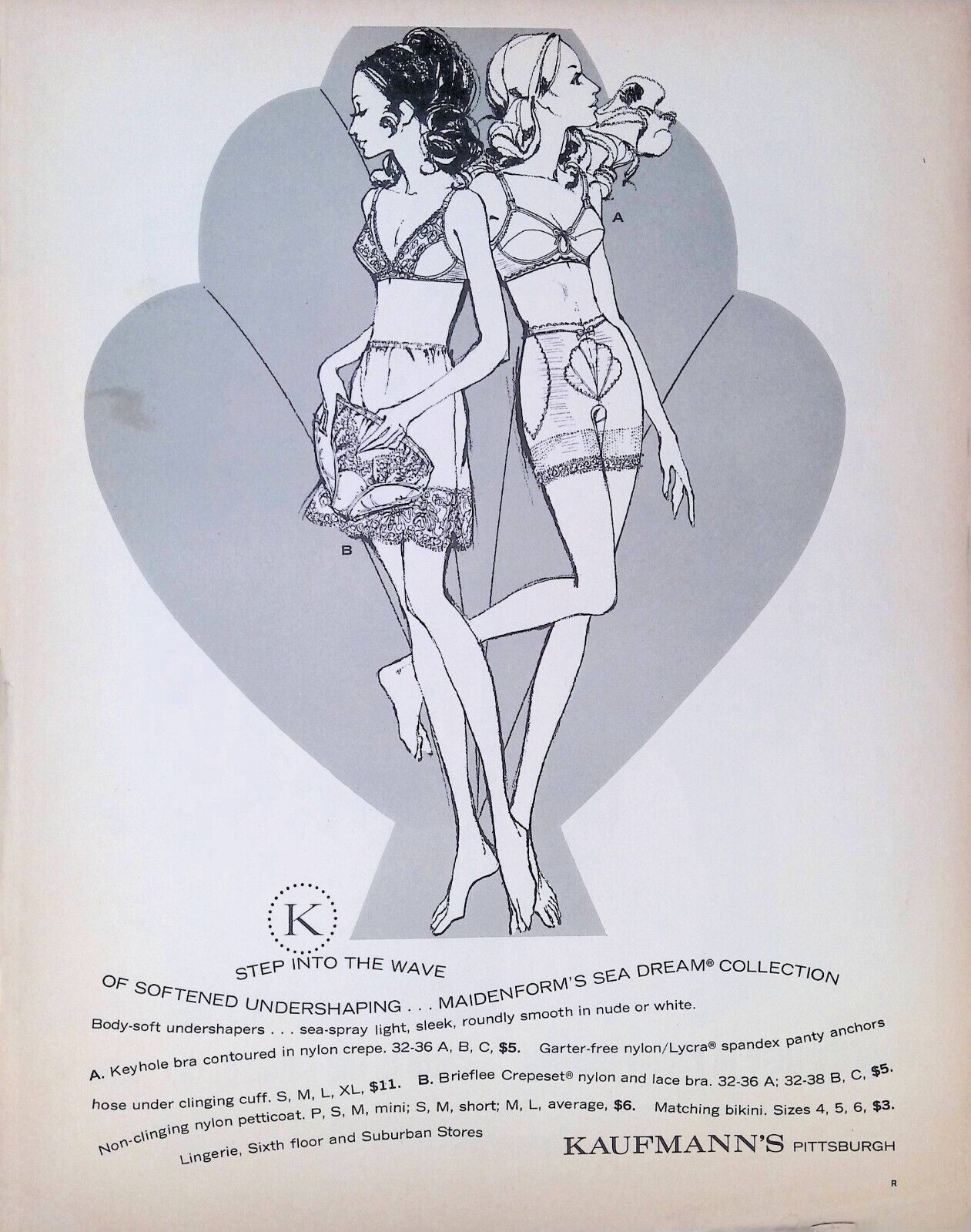 Vintage Print Ad 1970 Maidenform Bra Lacey Sea Dream Kauffman\'s Pittsburgh