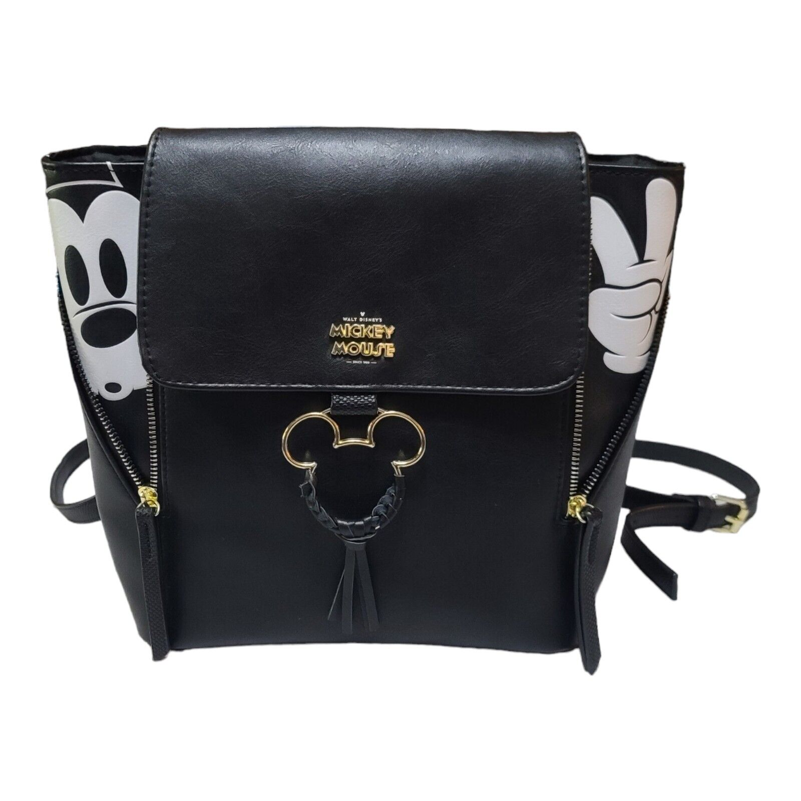 Bioworld Disney Mickey Mouse 90th Anniversary Mini Backpack Black Zipper Detail