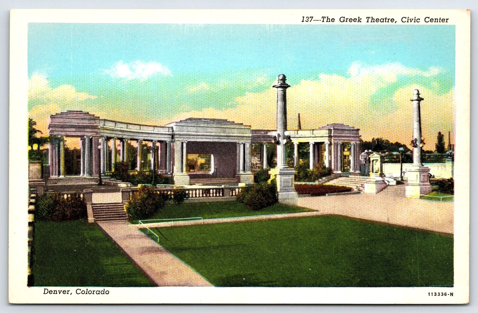 Original Vintage Antique Postcard The Greek Theatre Civic Center Denver, CO