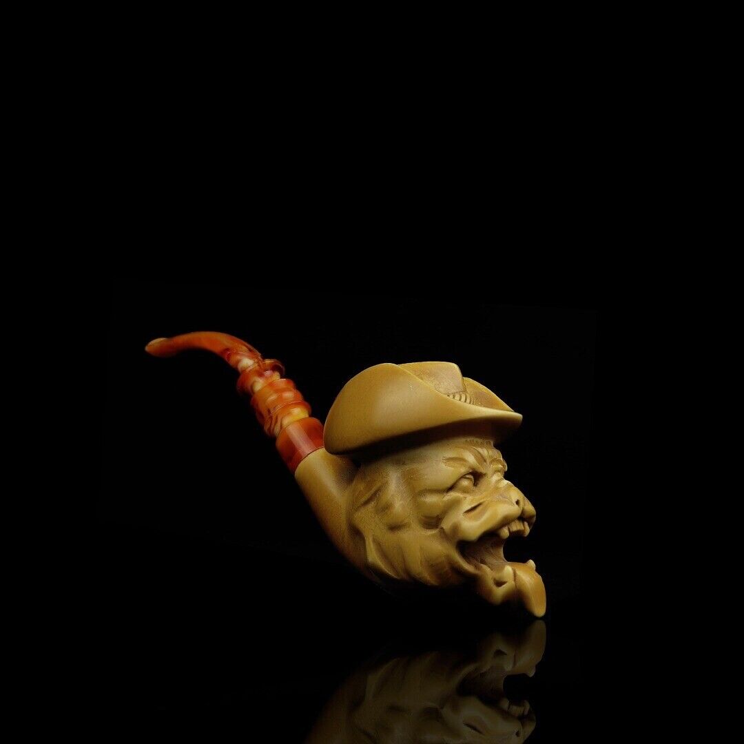 Large Size Laughing Dog Figure PIPE new-block Meerschaum Handmade W Case#1784