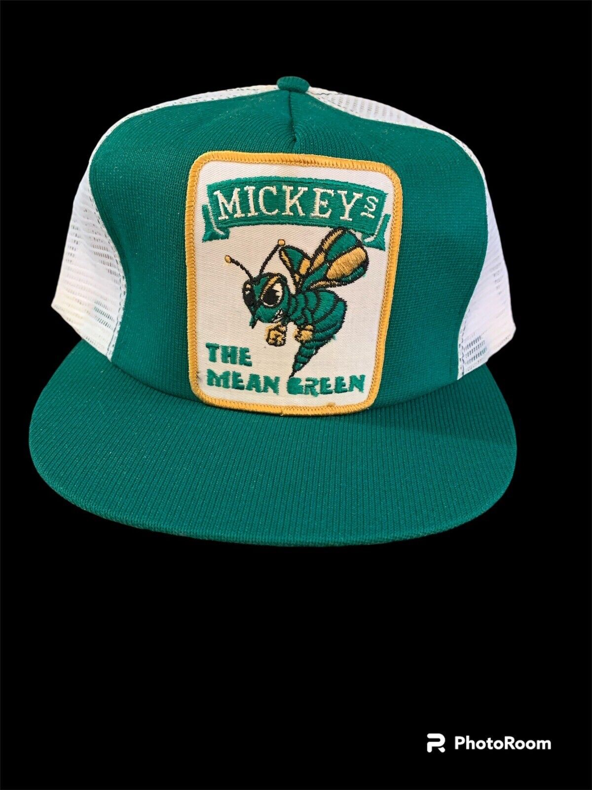 Vintage Mickeys The Mean Green Patch Hat Made In USA Mesh Snap Back Trucker Hat