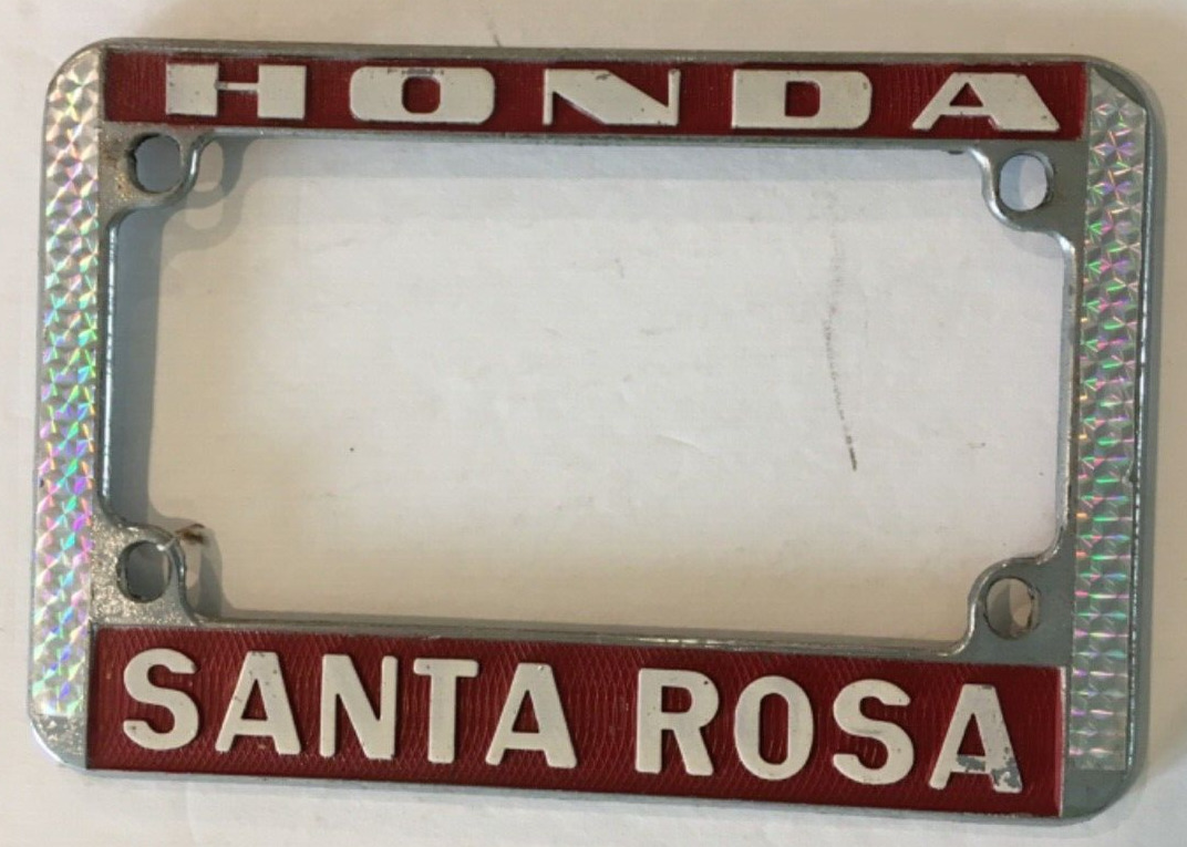 Honda Santa Rosa vintage metal motorcycle license plate frame