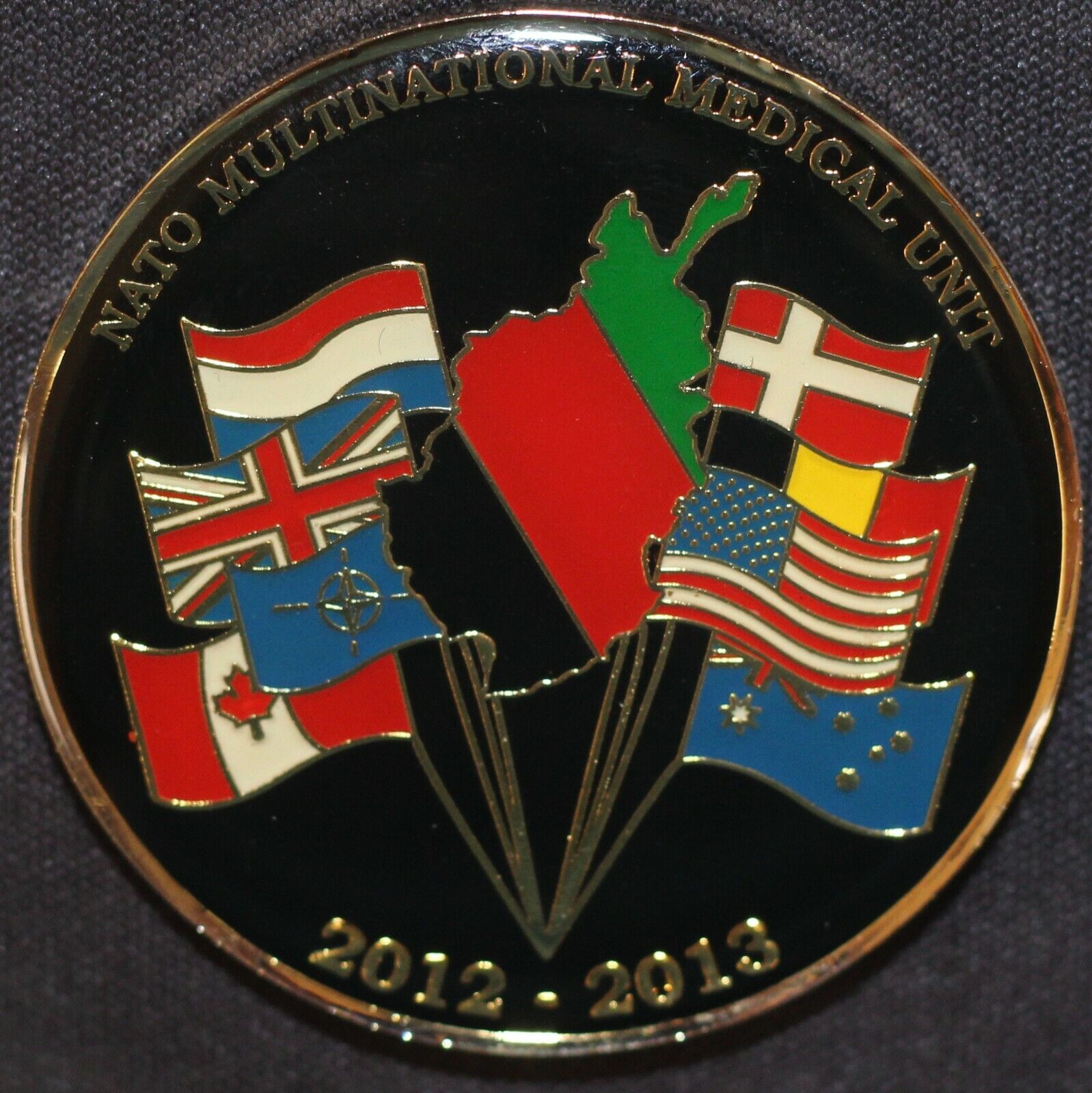 NATO MultiNational Medical Unit Role 3 Kandahar Flags 2012 2013 Challenge Coin 
