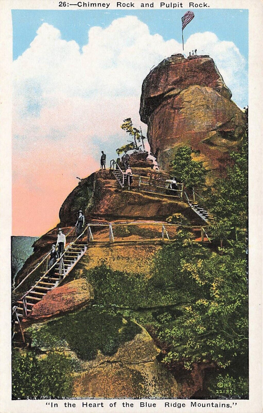 Asheville NC Chimney Rock Blue Ridge Mtns Hwy Hickory Nut Gap Vtg Postcard D64