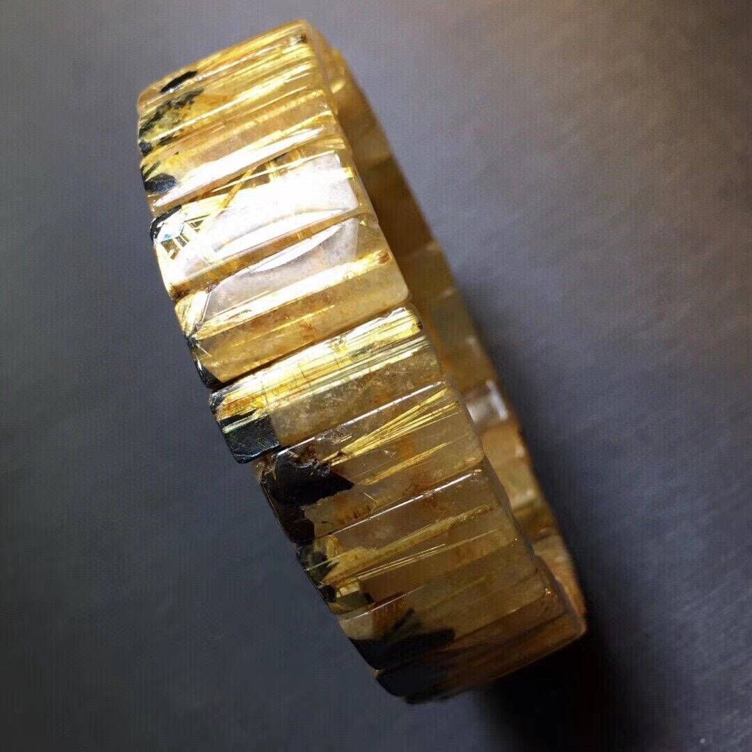 5.5mm Natural Quartz Golden Hair Rutilated Titanium Crystal Bangle Bracelet