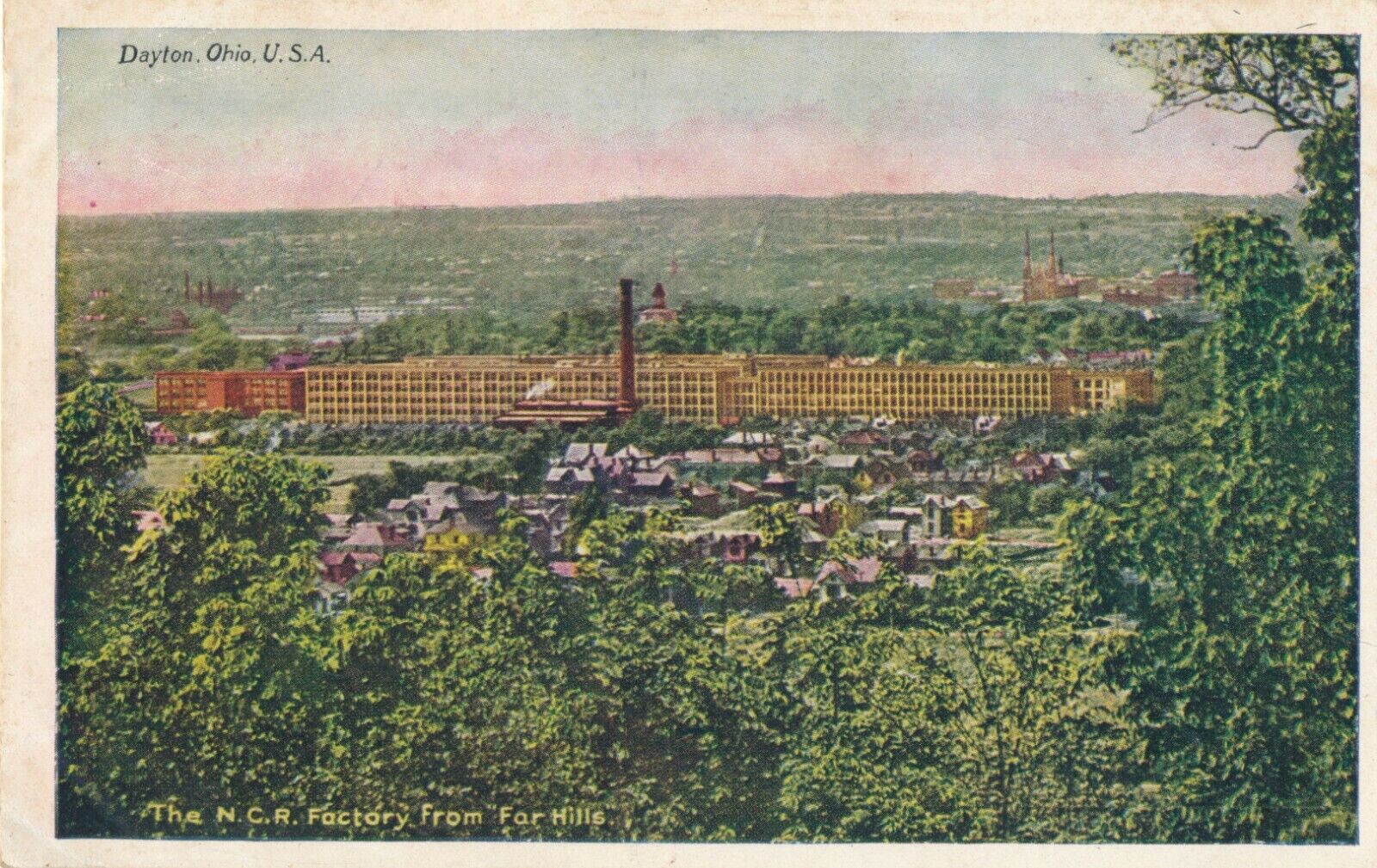 c1905 Dayton, Ohio N.C.R. Factory from far hills Hand Colored UB Postcard