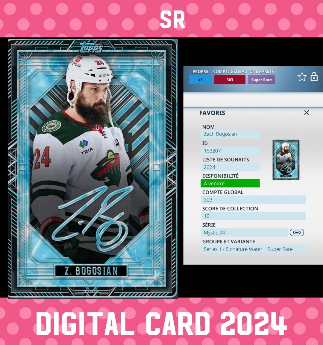 Topps NHL Skate SR Zach Bogosian Mystic Signature Water Digital Card 2024