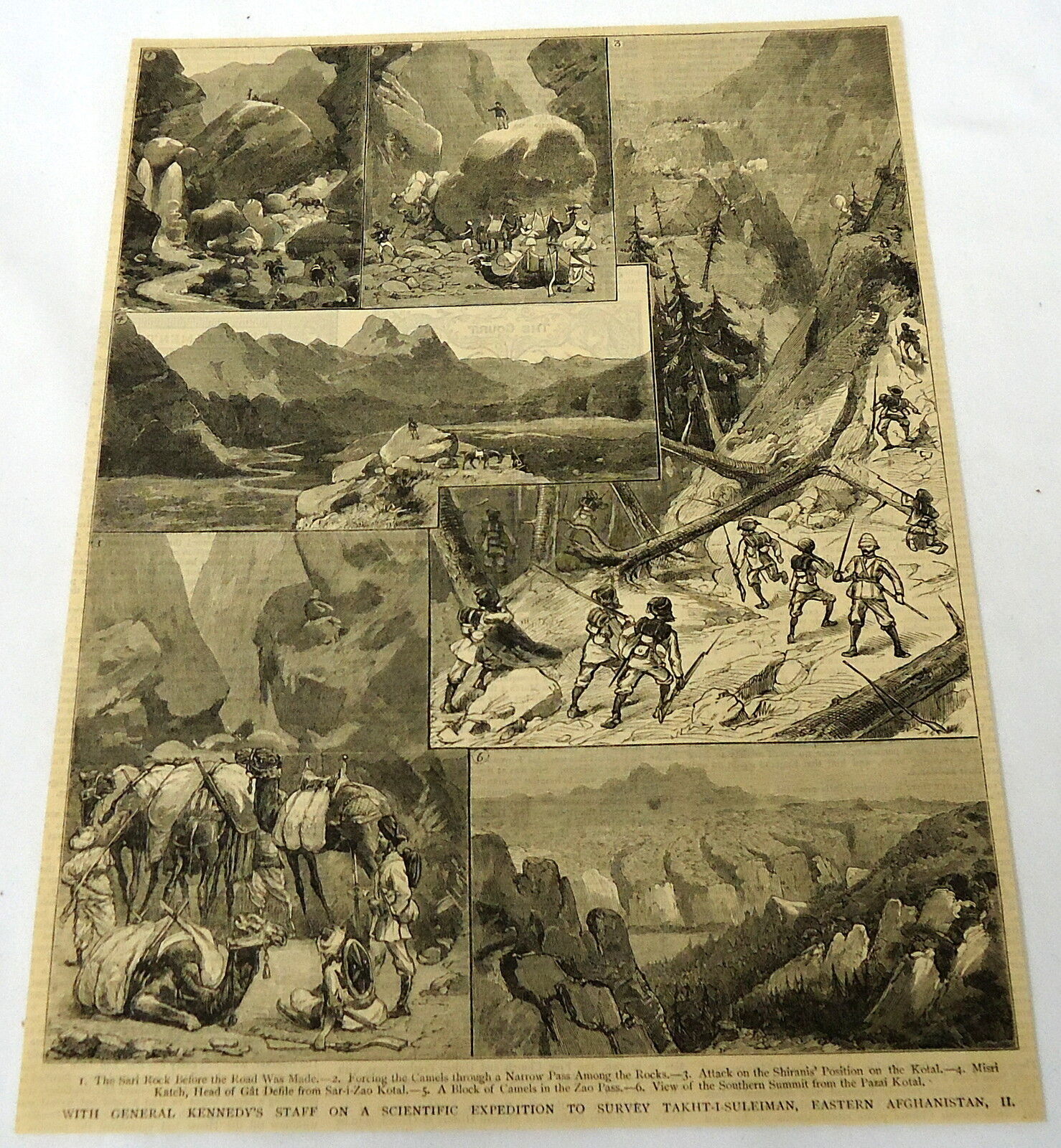 1884 magazine engraving~General Kennedy Scientific Expedition in AFGHANISTAN