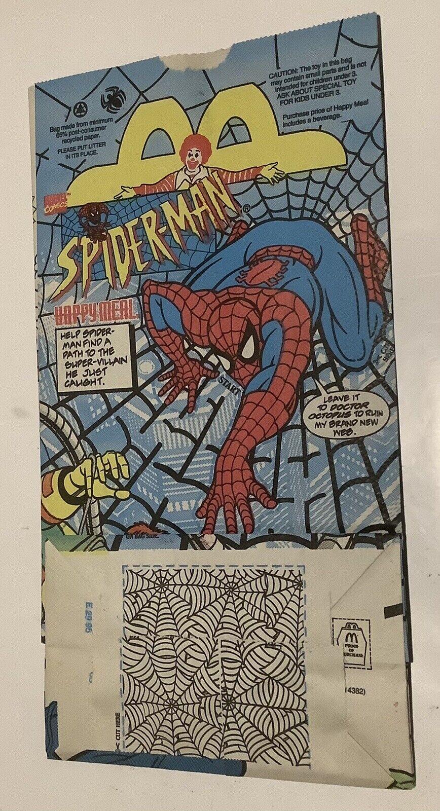 McDonald\'s Vintage 1995 Marvel Spiderman Happy Meal Paper Bag