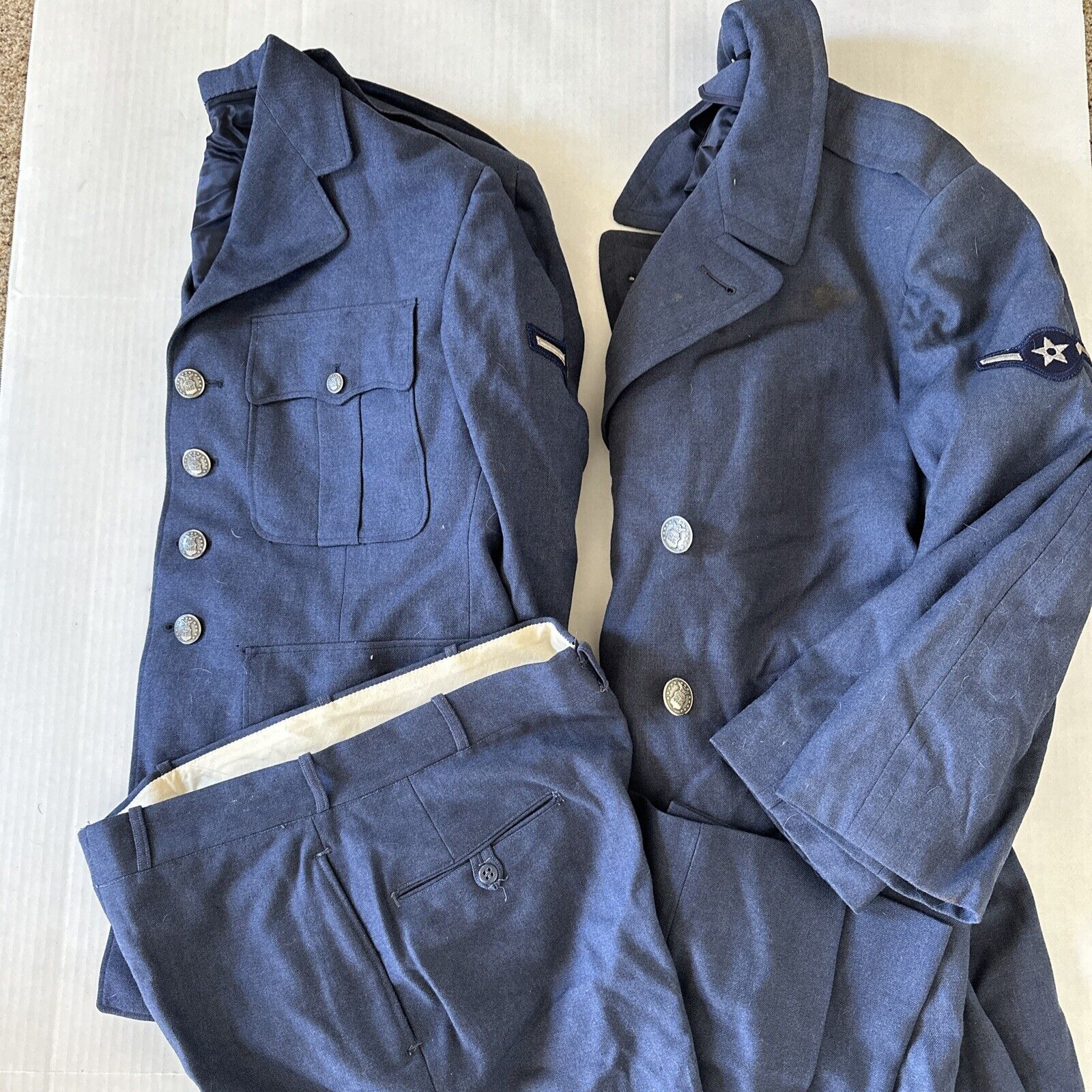 VTG Air Force Serge Blue 1084 Wool Uniform 3 Piece, (2) Jackets & Pants 34x32
