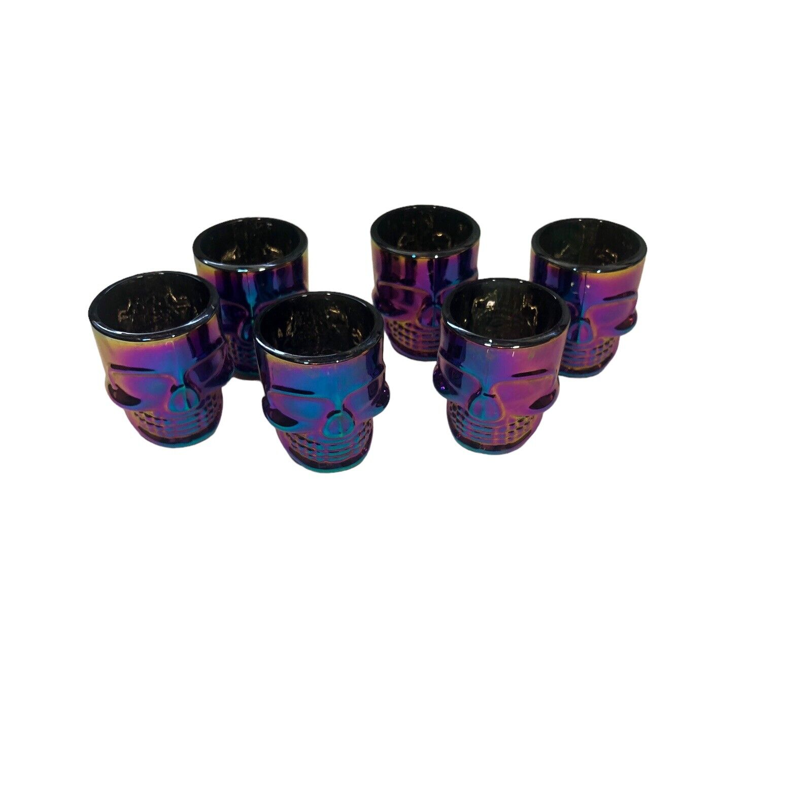 Skull Shot Glasses  Set Of 6 Purple Flashed 2-1/4