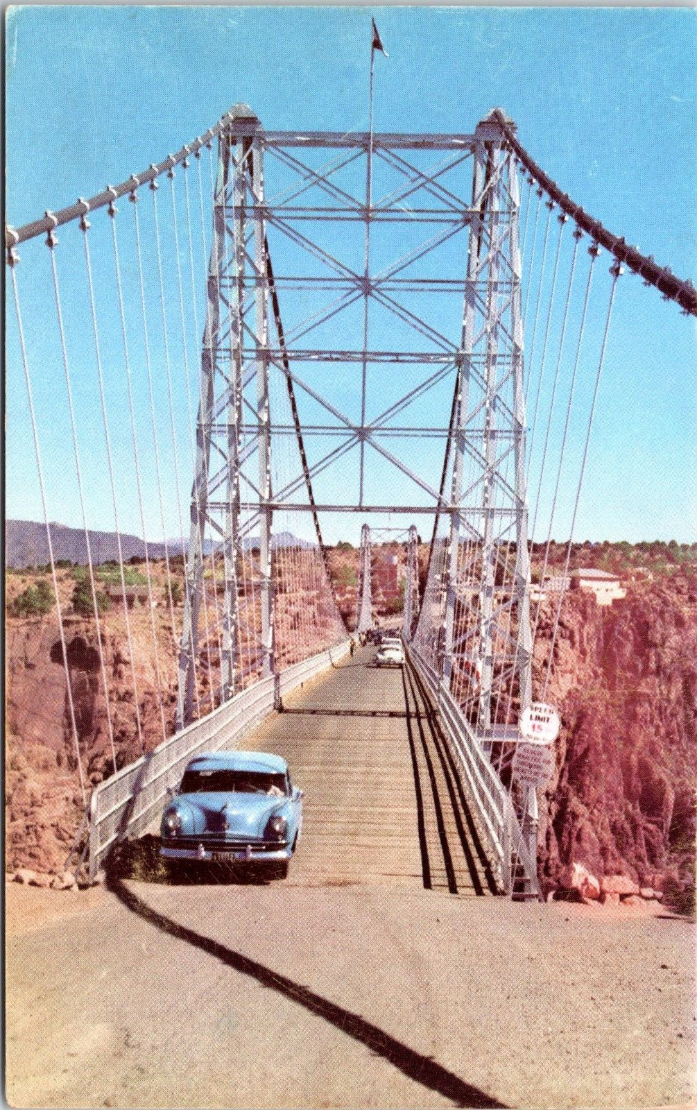 Vintage Car crossing Royal Gorge Bridge, Canon City Colorado - Chrome Postcard
