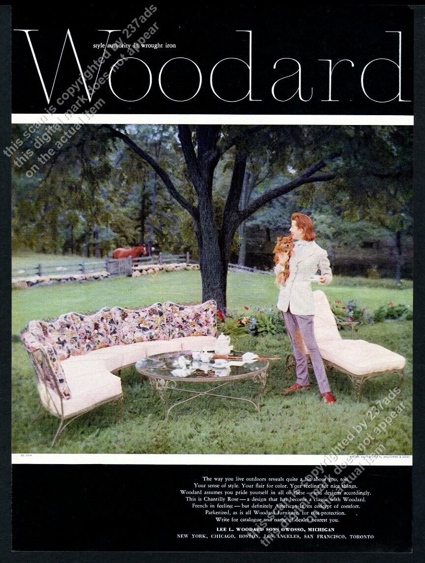 1956 Woodard wrought iron Chantilly Rose sofa table photo vintage print ad