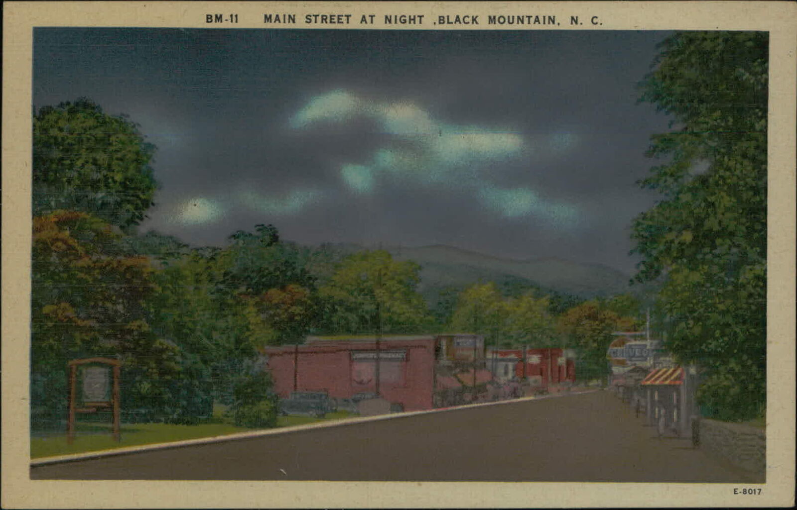 Postcard: MAIN STREET AT NIGHT ,BLACK MOUNTAIN, N. C.