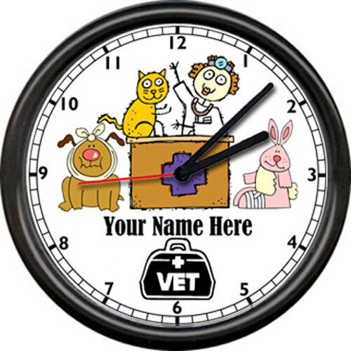 Personalized Clinic Veterinarian Vet Aid Assistant Dog Cat Gift Sign Wall Clock