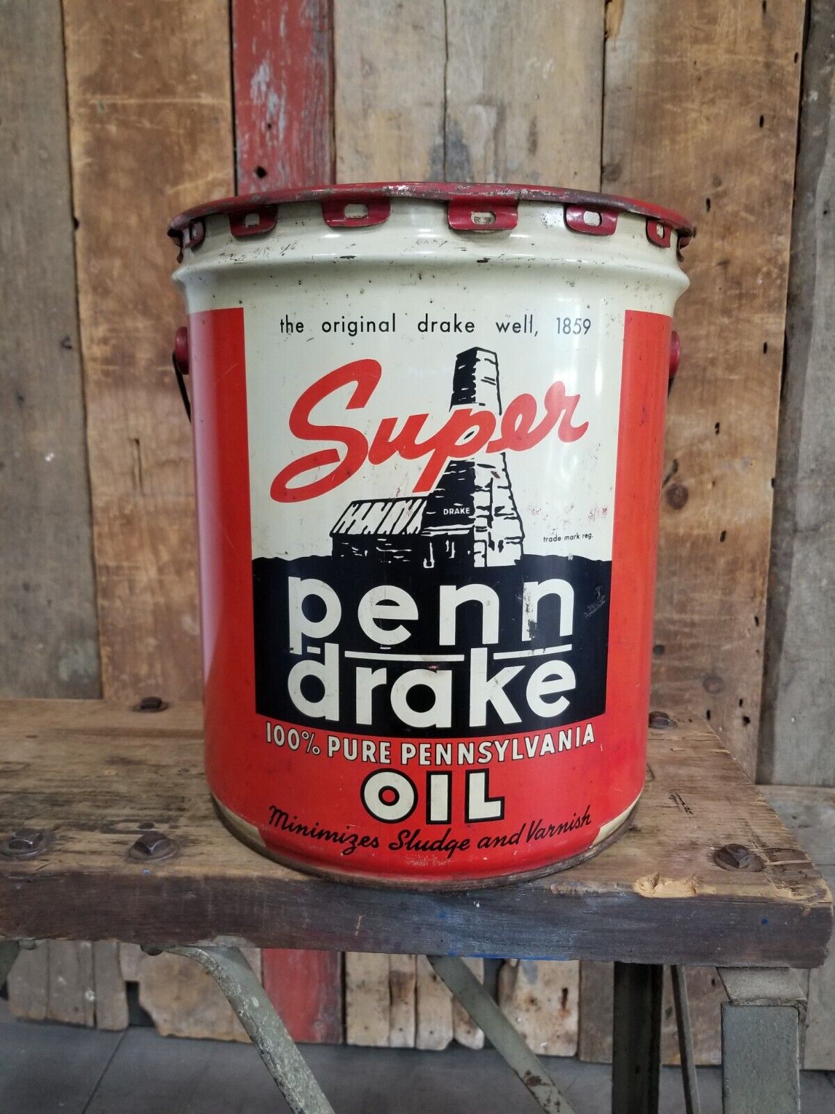 1941 Penn Drake 5 Gallon Oil Can Barnfresh HTF Inv#701