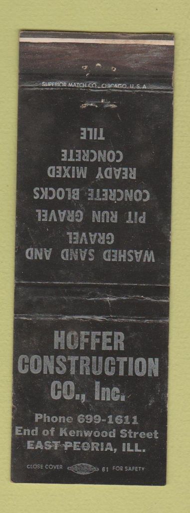 Matchbook Cover - Hoffer Construction East Peoria IL WEAR