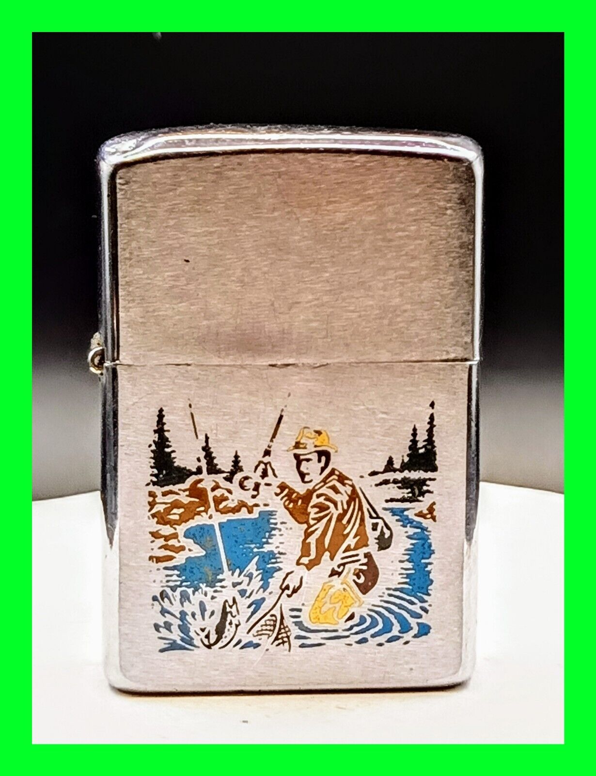 Vintage 1973 Fisherman Zippo Lighter - Correct Original Insert - Working Order 