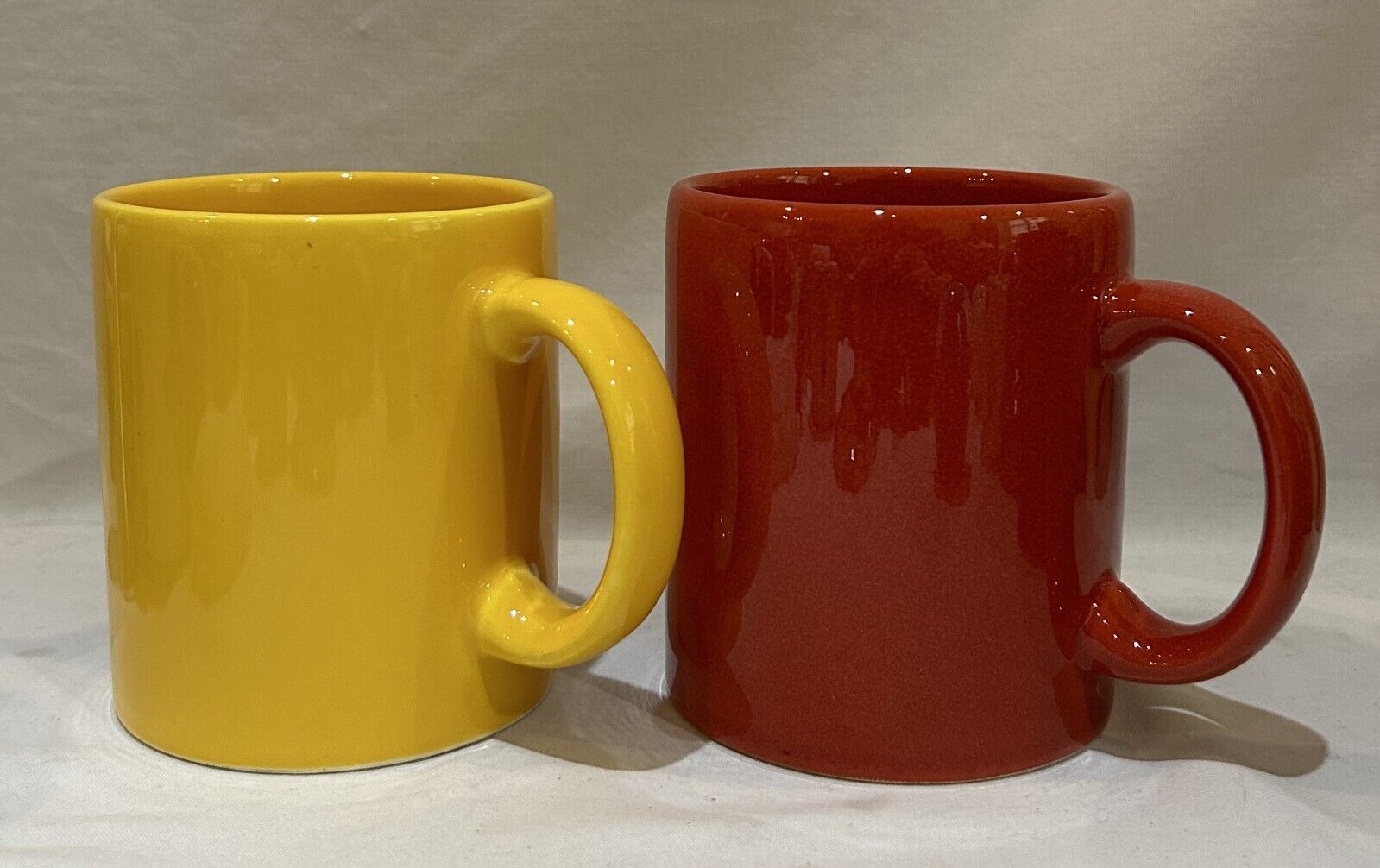Pair of VTG Waechtersbach Ceramic Coffee Mugs Solid Red & Yellow Made in Spain