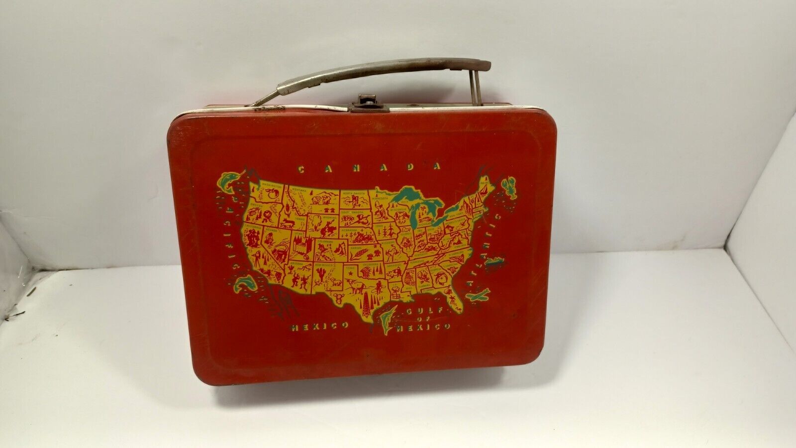 Vintage Universal All American Lunchbox Map United States 1950\'s Metal No Thermo