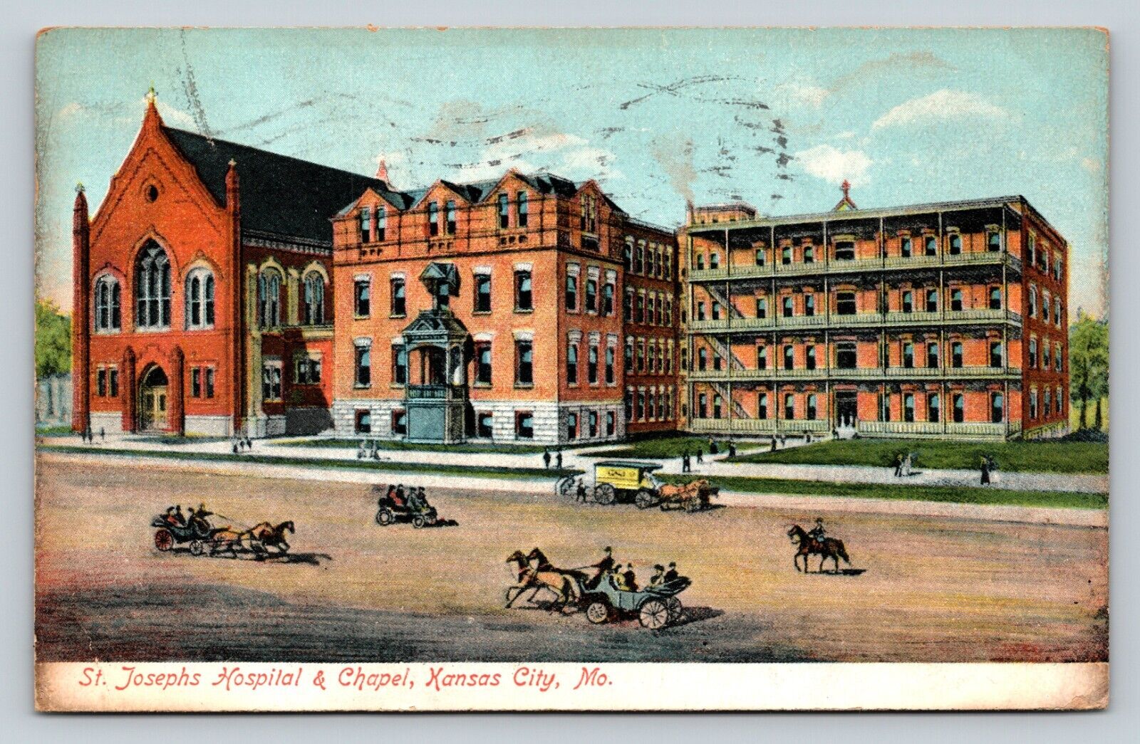 c1908 St. Joseph\'s Hospital & Chapel Kansas City MO ANTIQUE Postcard