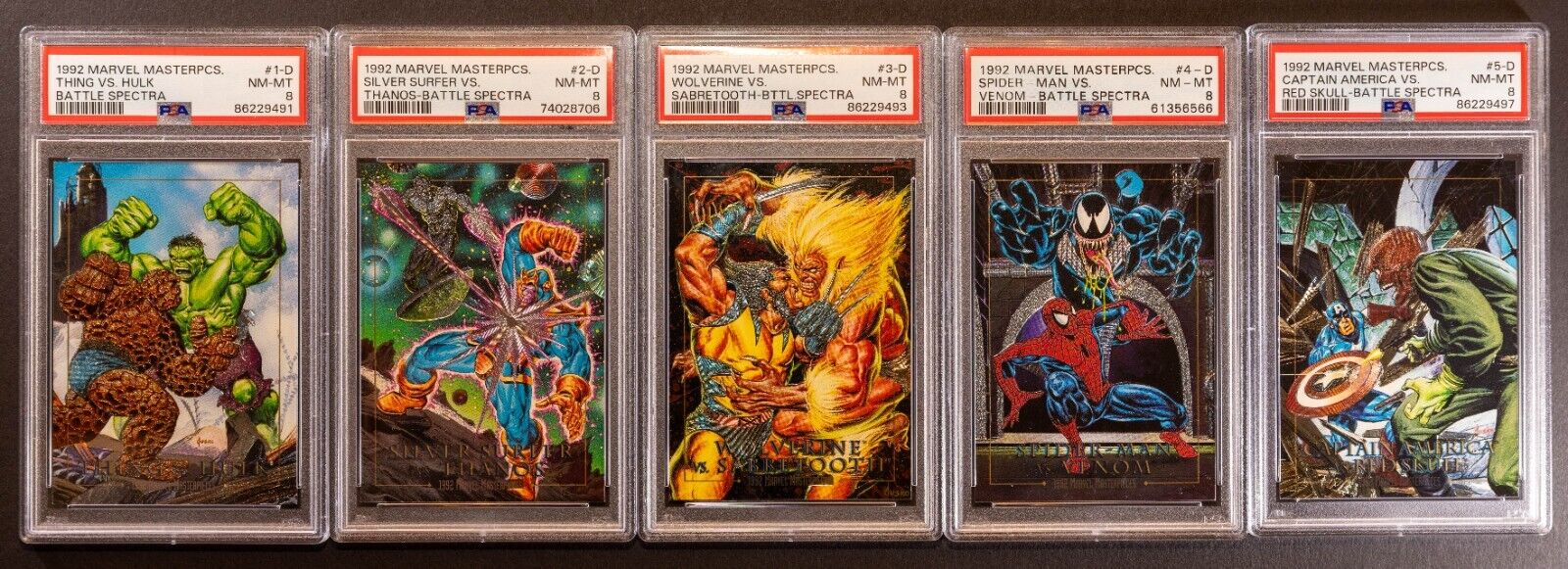 🔥🔥 1992 Marvel Masterpieces Battle Spectra - 5 Card PSA 8 Set Near Mint 🔥🔥