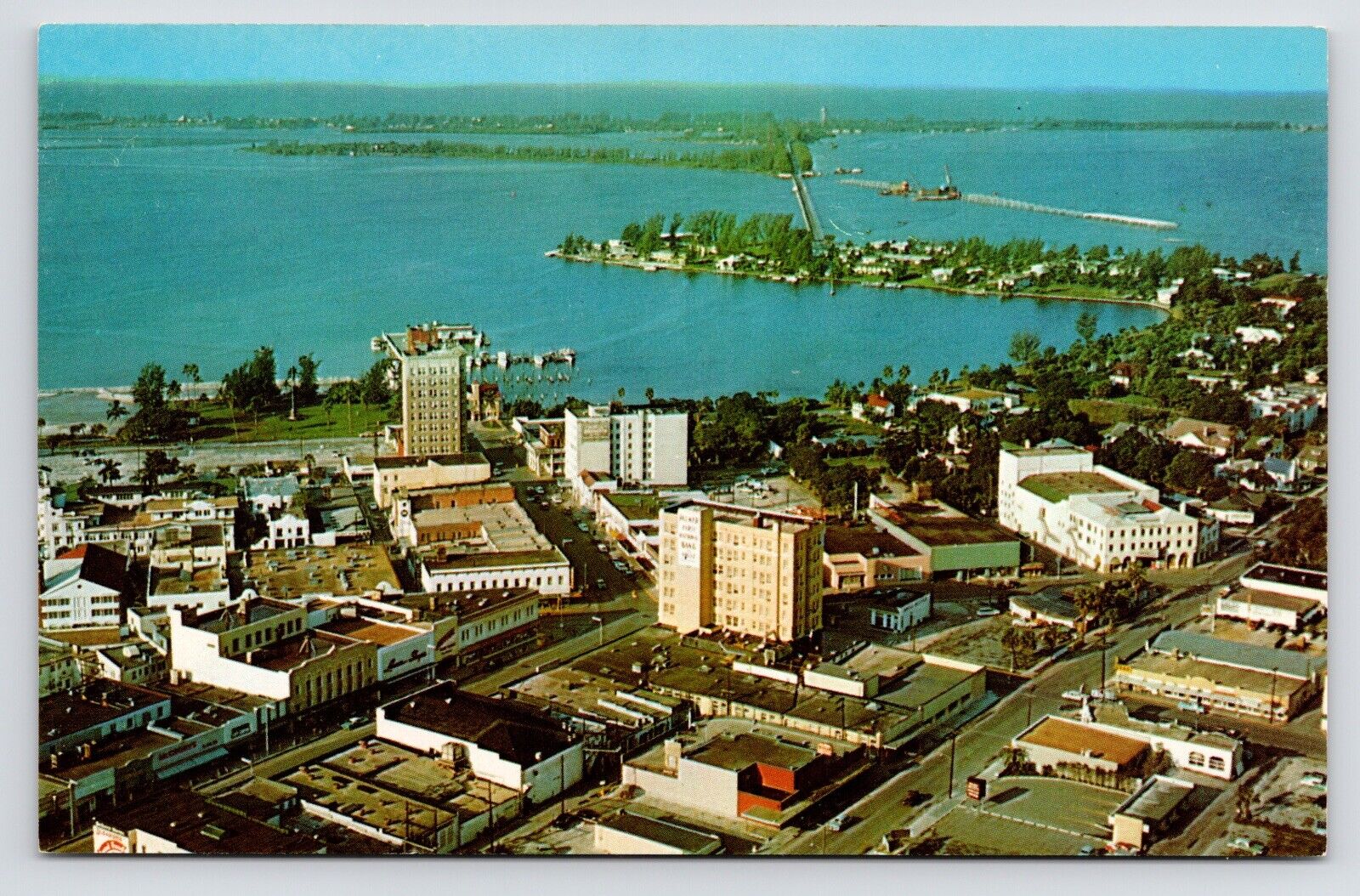 c1950s Sarasota Downtown~Birds Eye View~FL VTG MCM Postcard