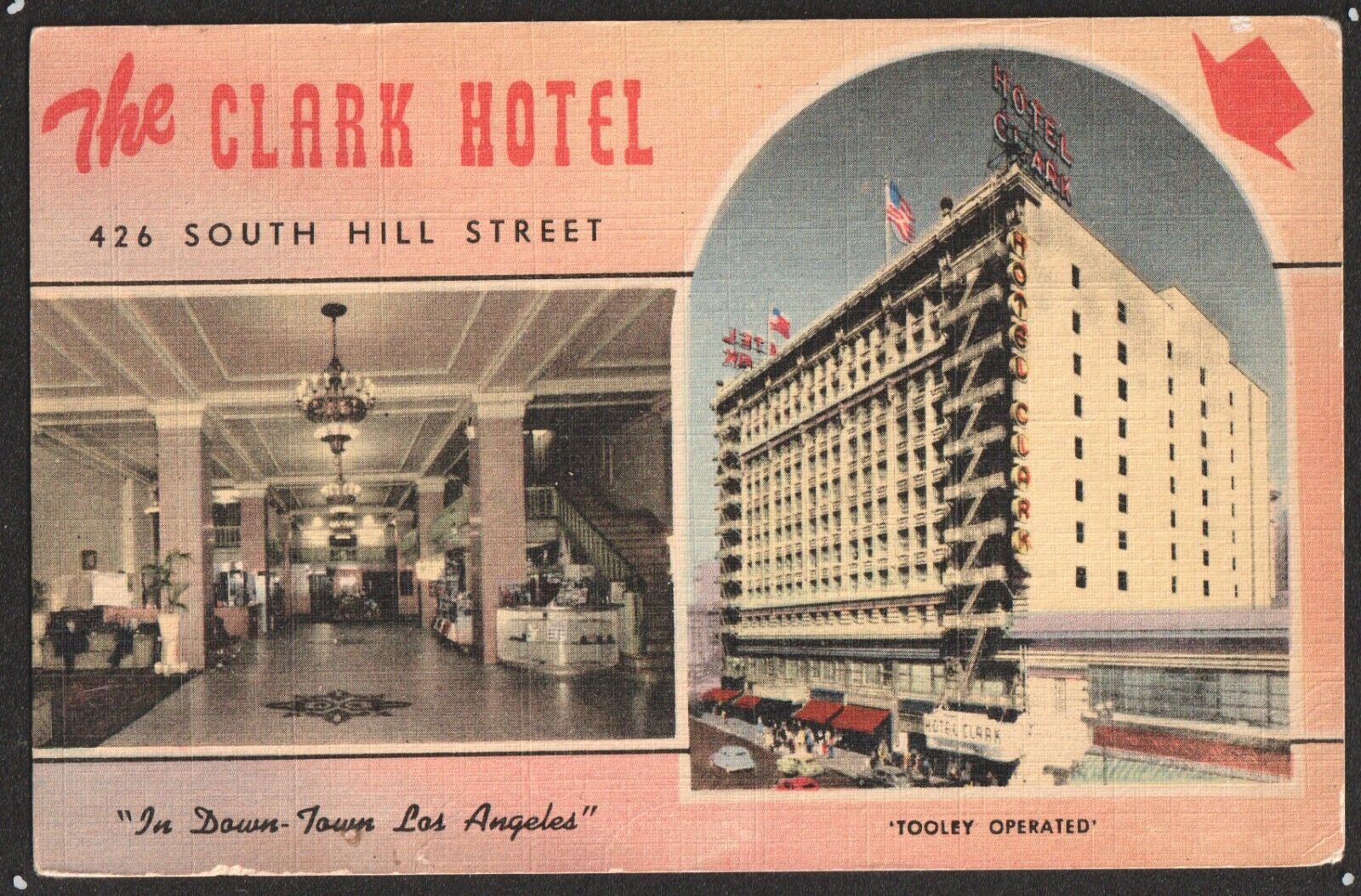 Clark Hotel Down Town Los Angeles South Hill St 1930s Linen Postcard California