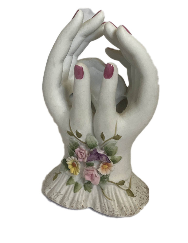 Vintage Lefton China Hand Painted Hands Flowers Vase Ring Holder KW4198 Japan