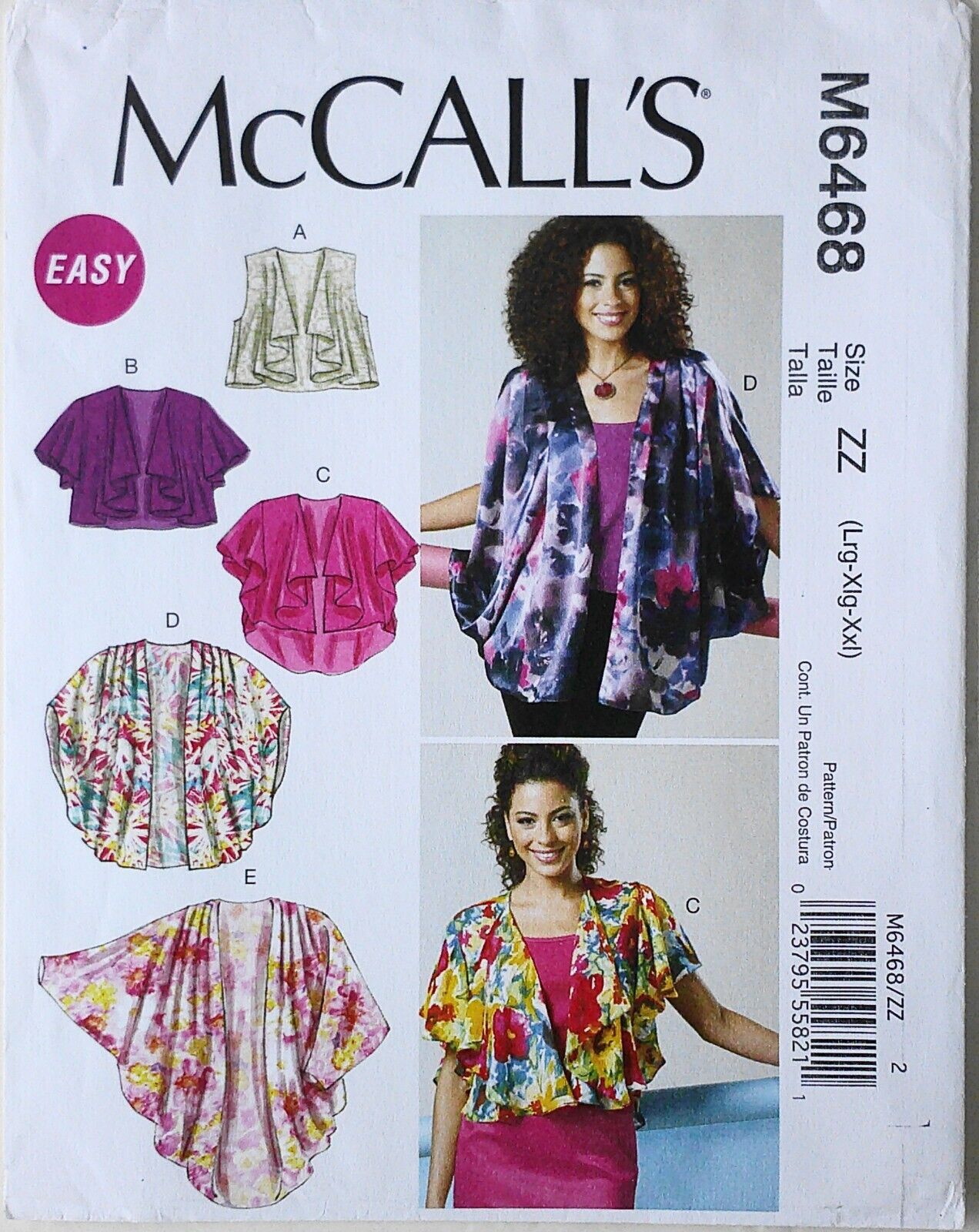 McCalls 6468 EASY Misses Unlined Vest Jackets Sewing Pattern Sz L-XL-XXL 16-26