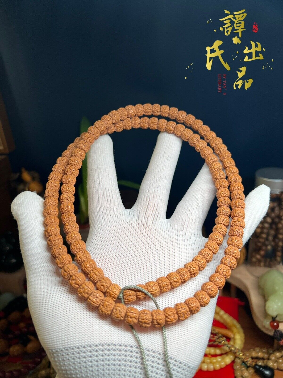108 Beads  Quality Rudraksha Necklace Five Faces 9.5×6.5mm 小金刚菩提藏式盘龙🐉纹108脖挂