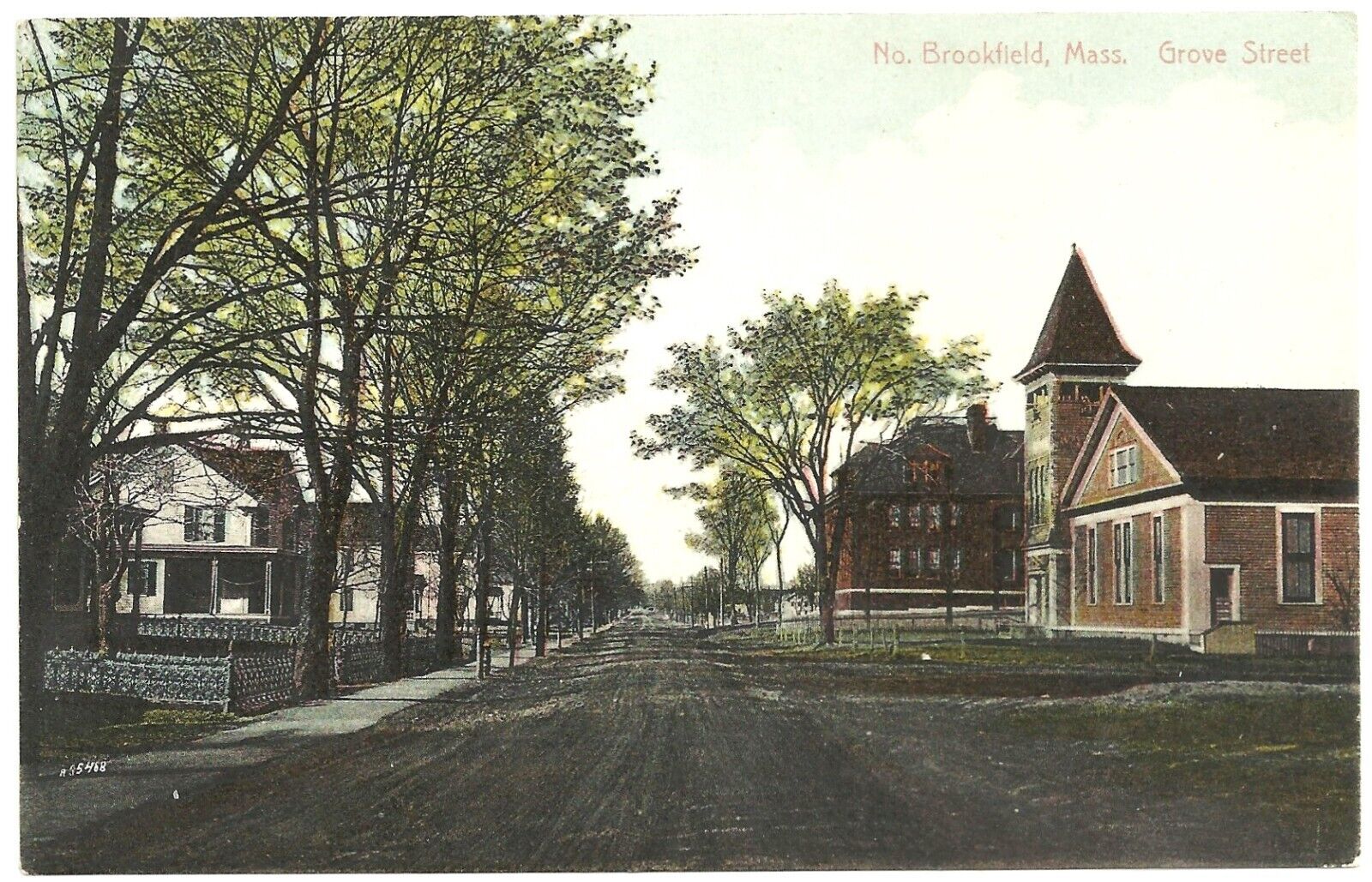 North Brookfield, Mass. postcard: Grove Street, ca 1909