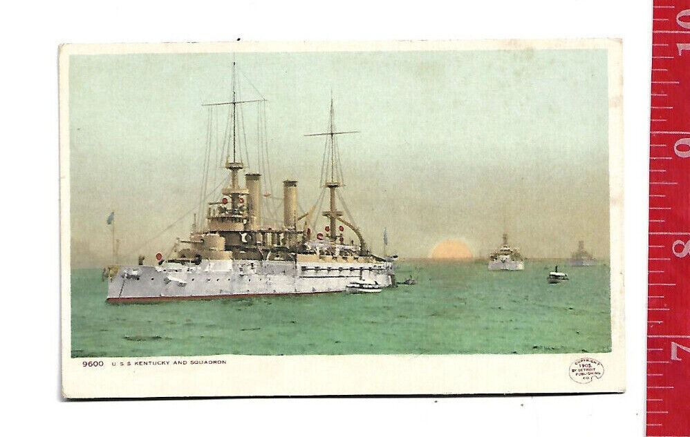 vintage copyright 1905 Ship military POSTCARD: U.S.S. Kentucky and squadron