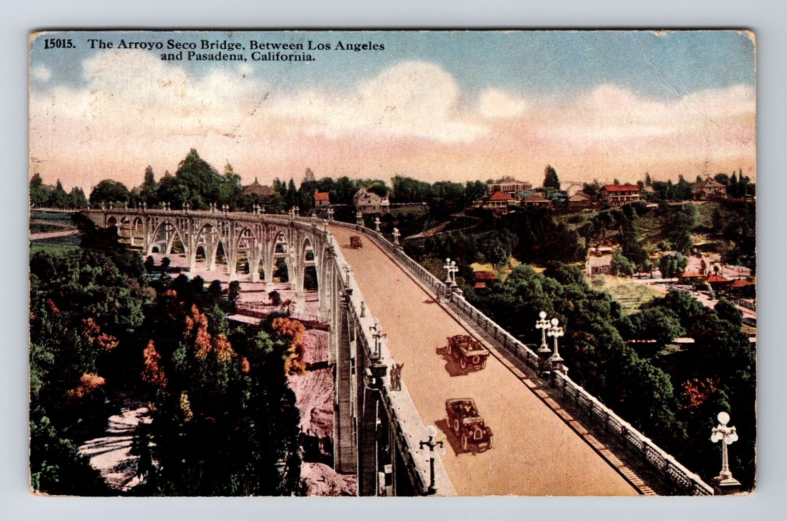 Pasadena CA-California, Aerial The Arroyo Seco Bridge, Vintage c1918 Postcard
