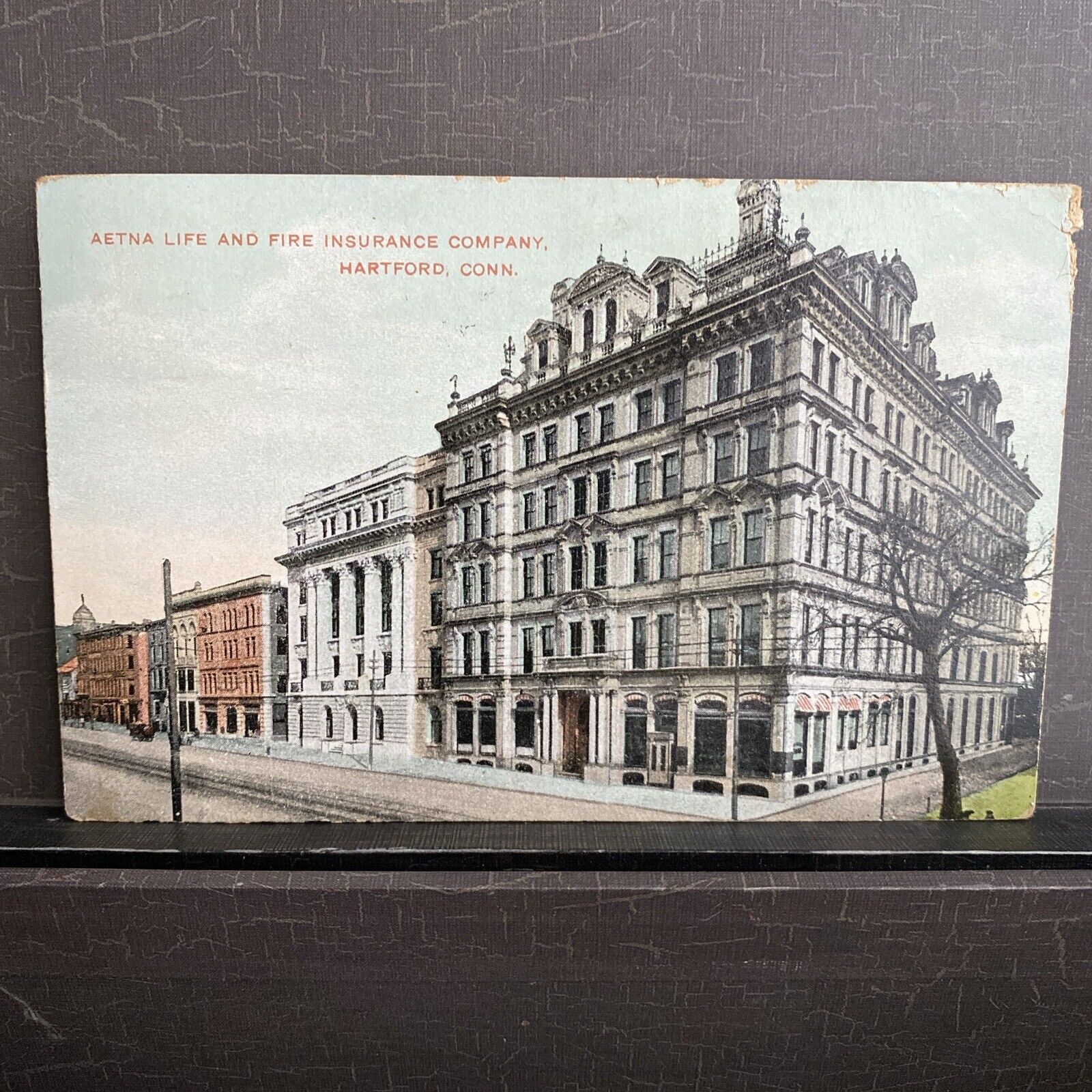Aetna Life and Fire Insurance Co Hartford CT Antique Postcard 1908 error stamp