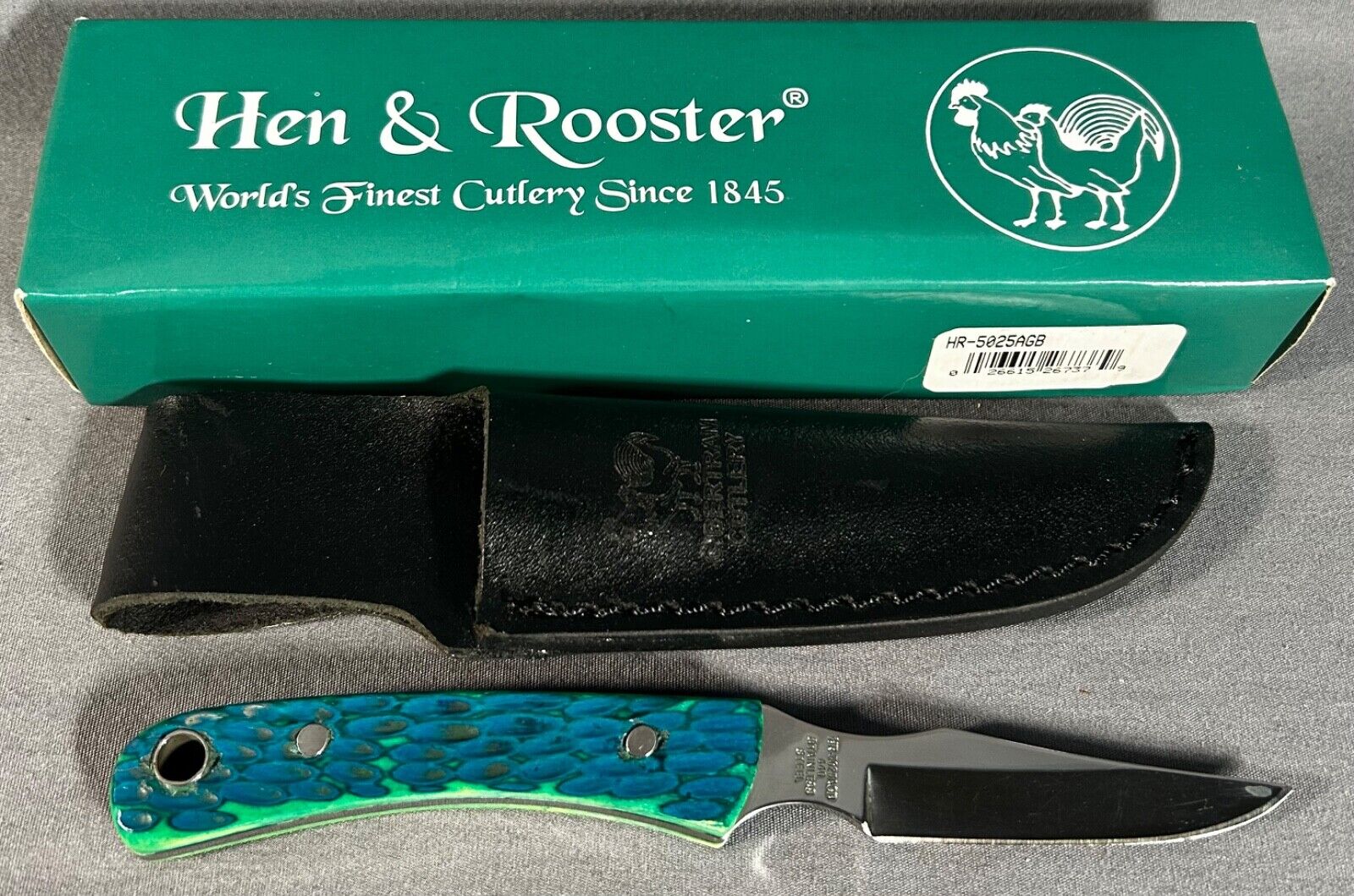 HEN & ROOSTER HR-5025AGB Caper Antique Green Bone Fixed Blade KNIFE + Sheath NIB