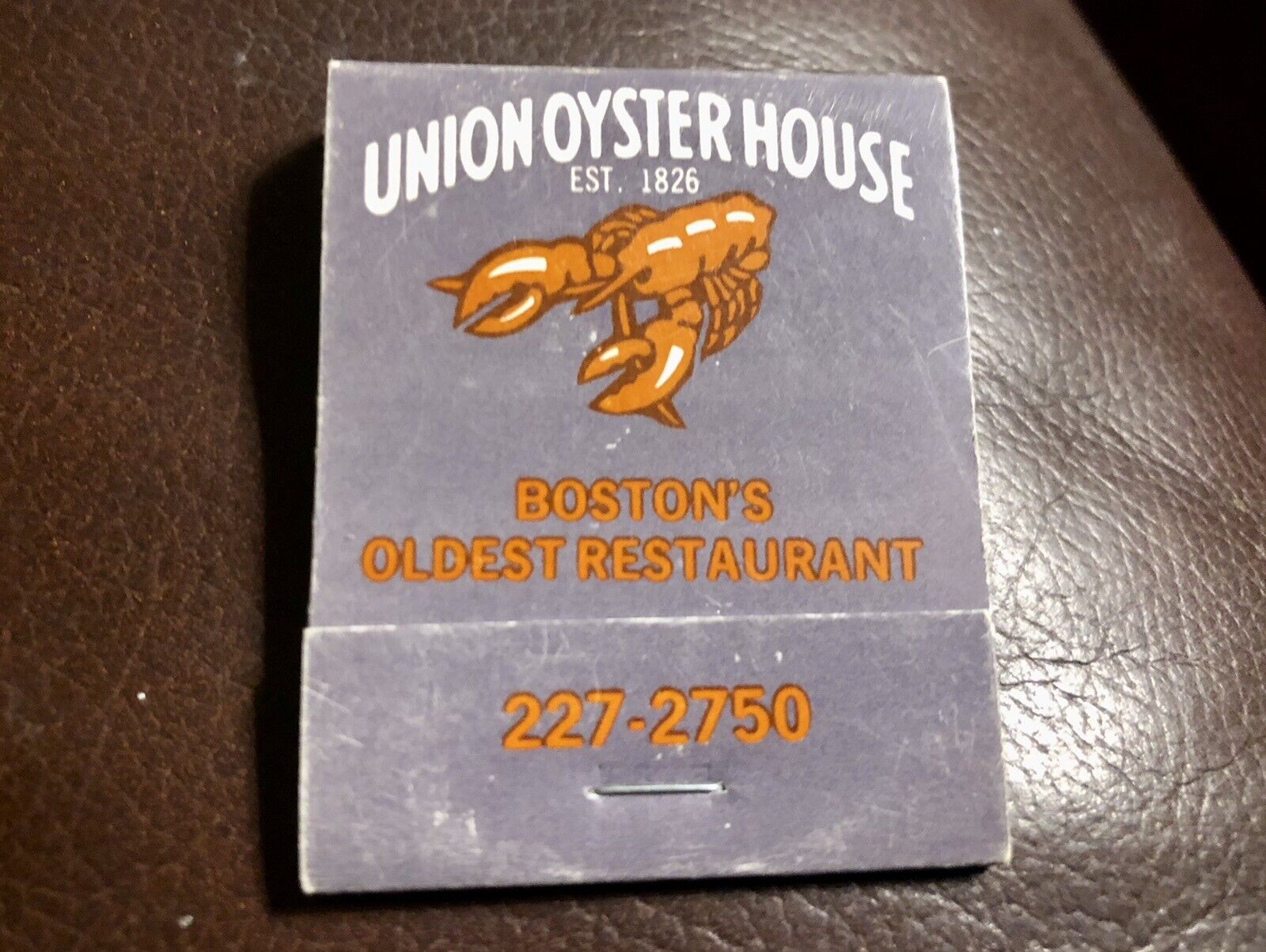 Union Oyster House, Boston, MA, Full Unstruck Matchbook, Grey W Lt. Blue Matches