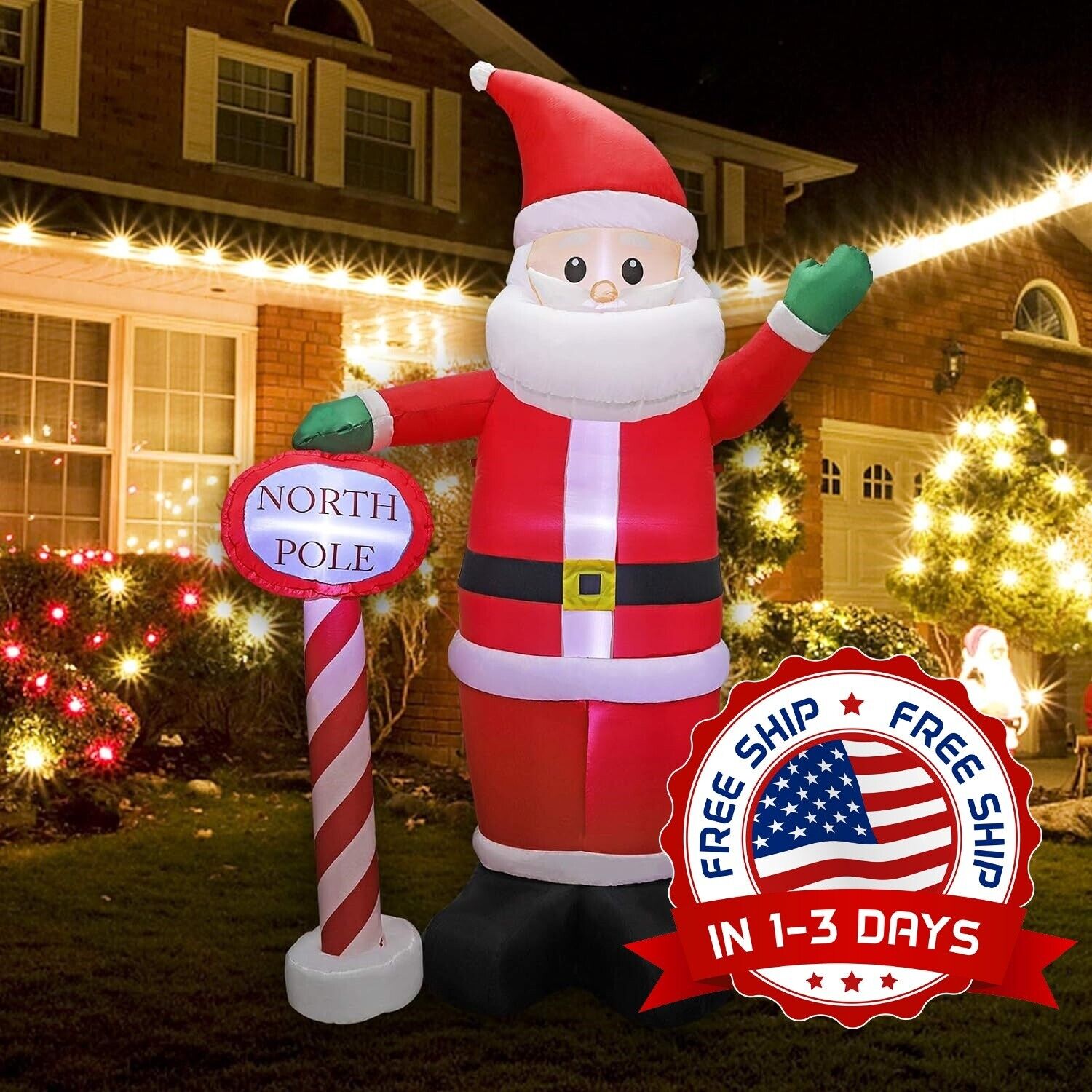 Papá Noel inflable navideño con letrero con luces LED para Navidad al aire libre