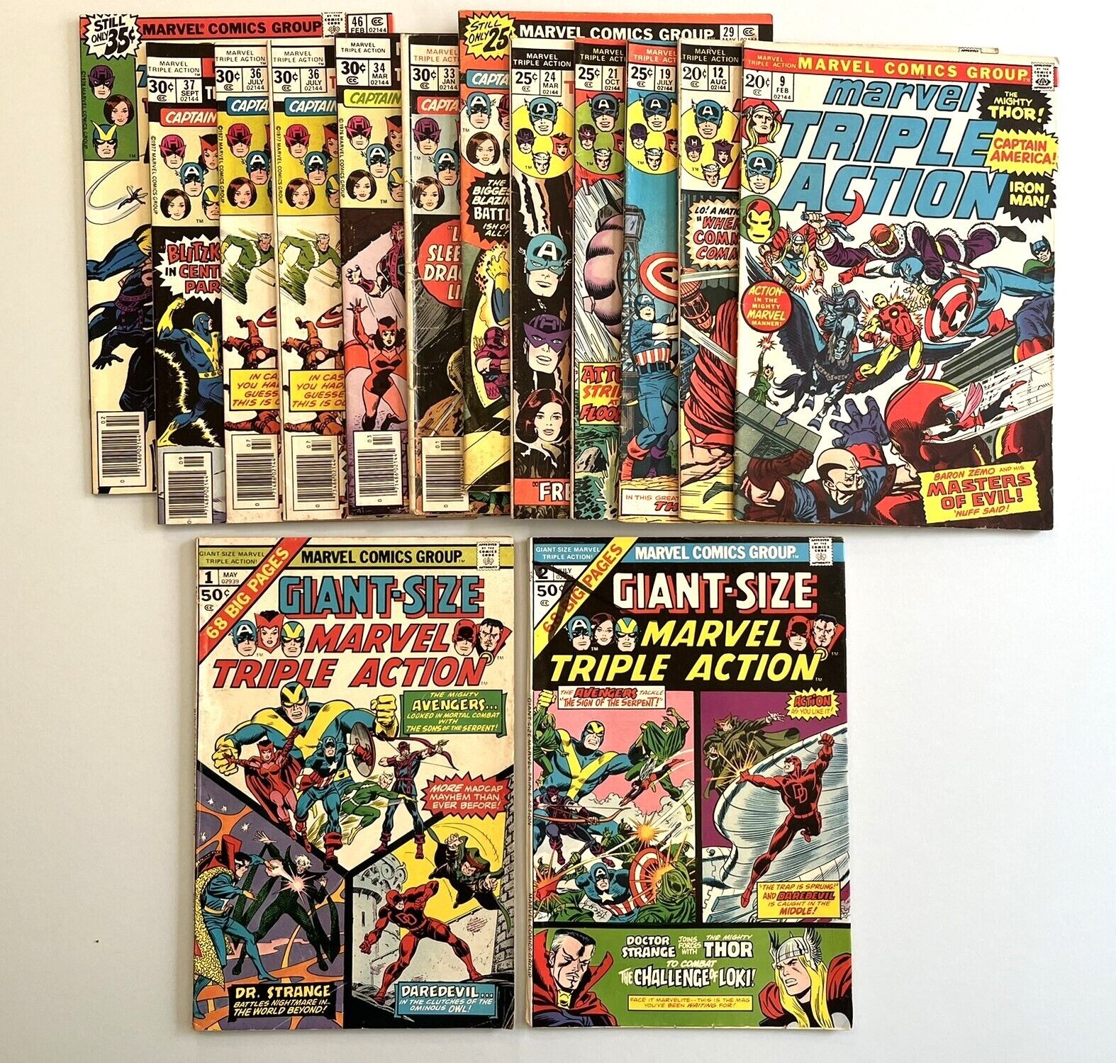 Marvel Triple Action Lot of 14 / Giant Size 1 & 2 +12 More / Bronze Marvel 1975