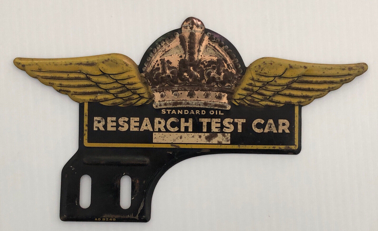 1930-1940’s Standard Oil Research Test Car Original Vintage License Plate Topper