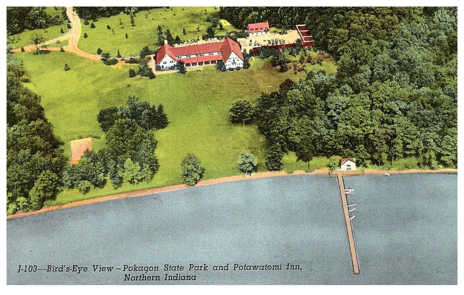 Postcard, Potawatomi Inn, Indianna, State Park, Bird\'s-Eye, Linen, Standard Size