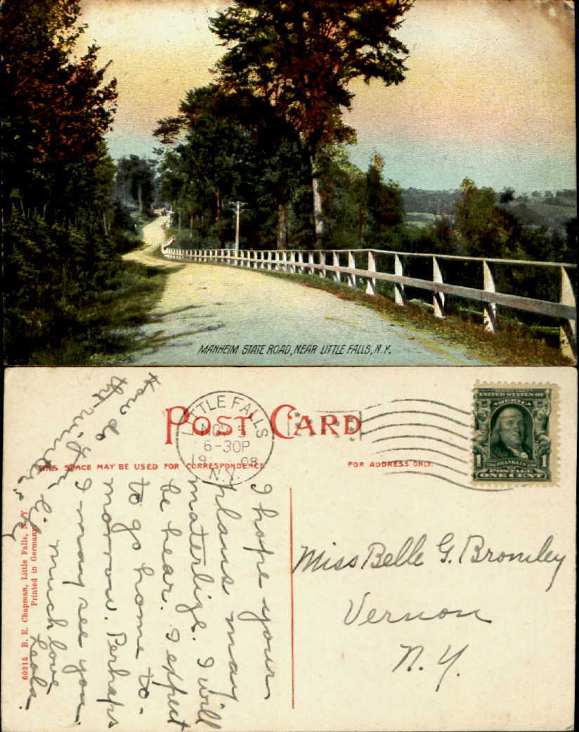 Manheim State Road Near Little Falls NY New York 1908 DB