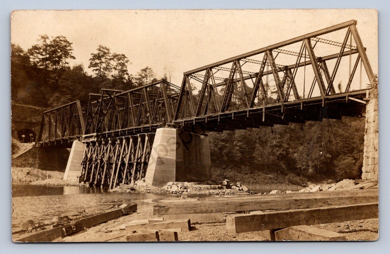 K2/ Nisbet Pennsylvania RPPC Postcard c1910 New P&E Railroad Bridge 2of3 206