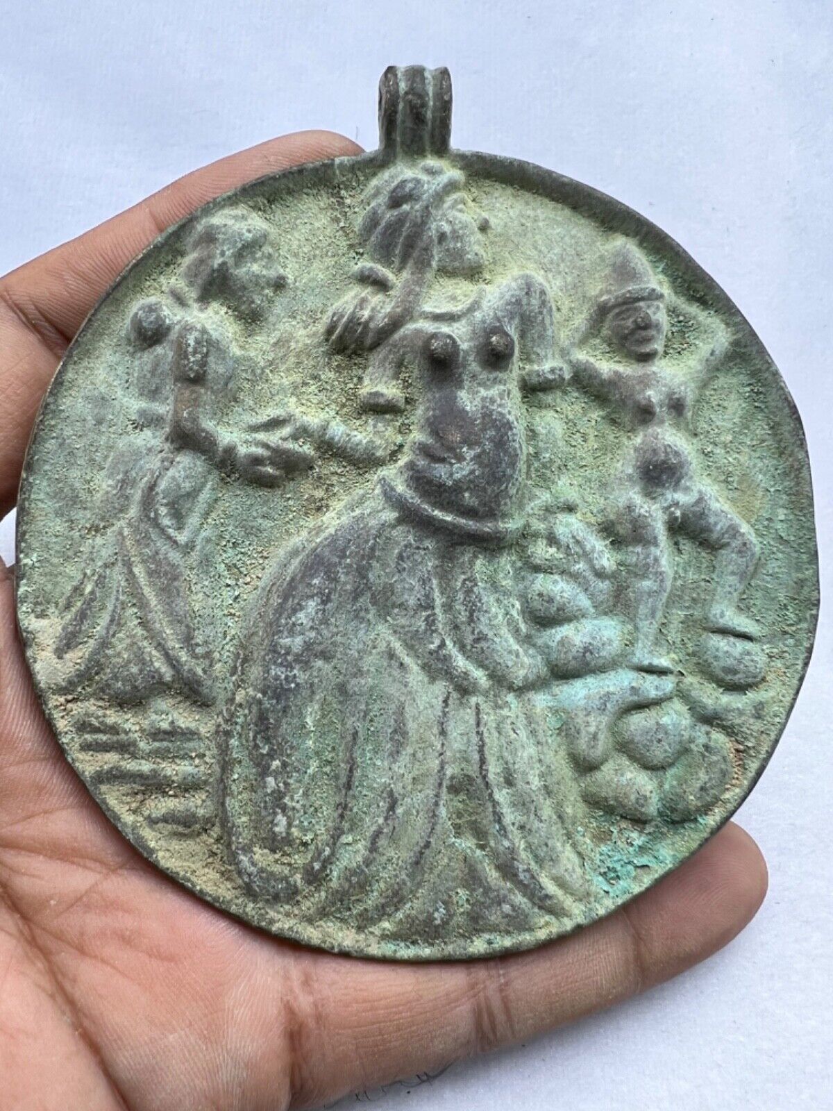 Collectable Pice Rare Old Roman Greek Bronze Story Craved Antique Pendent