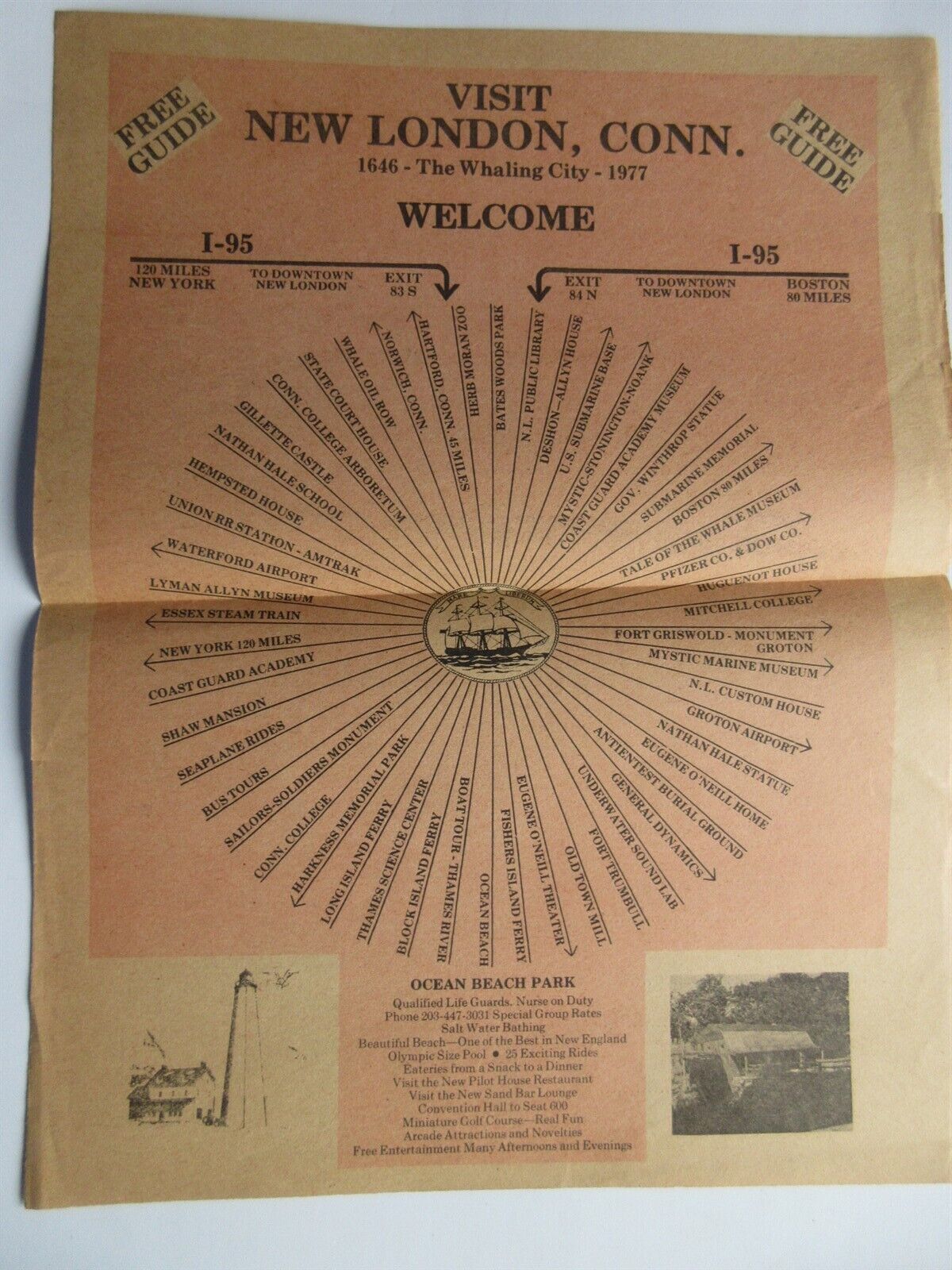 1977 Visit New London CT Welcome Guide with map