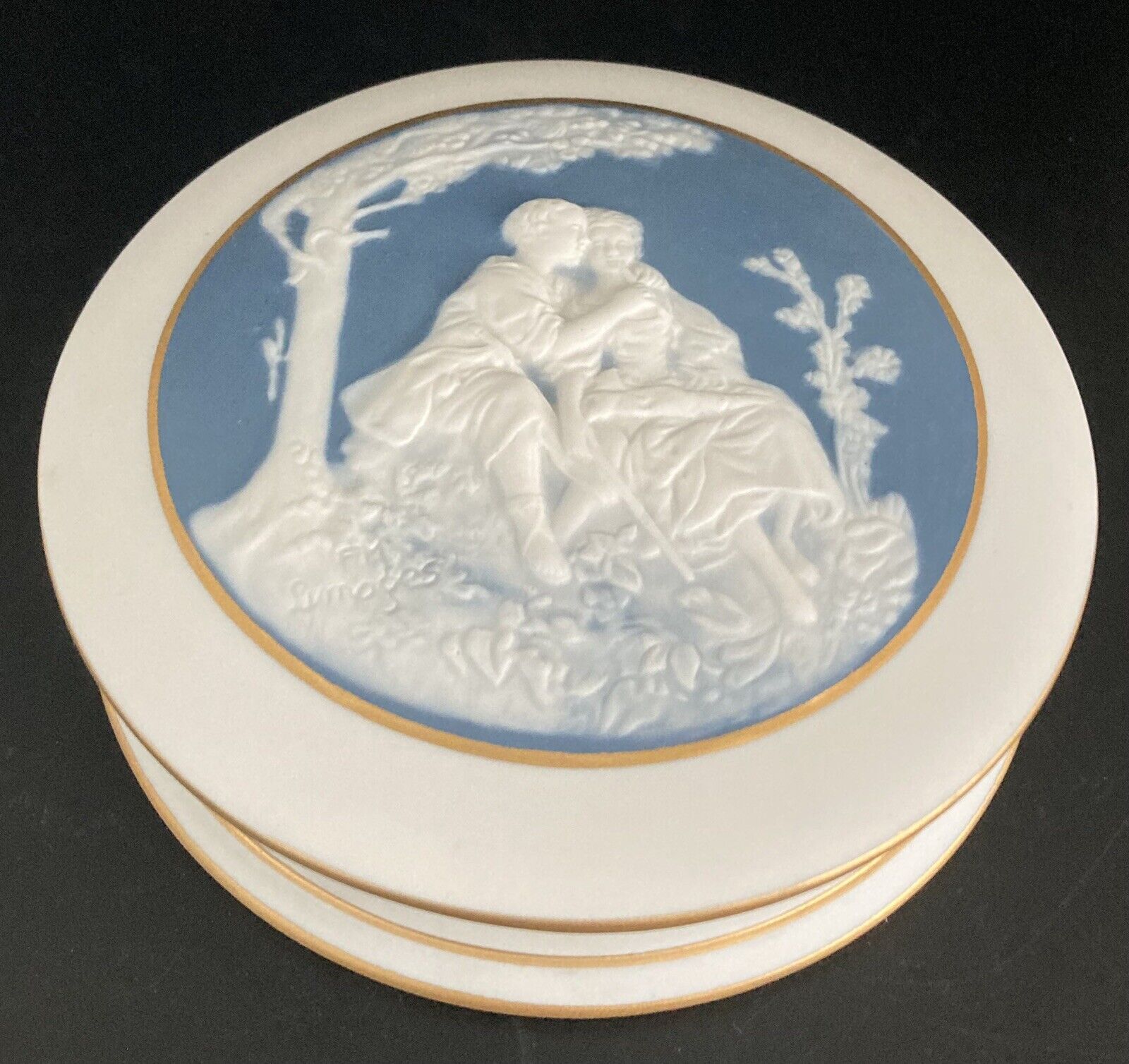 Vintage Limoges France Bisque Fine Porcelain Trinket Box FM Limoges Signed RARE