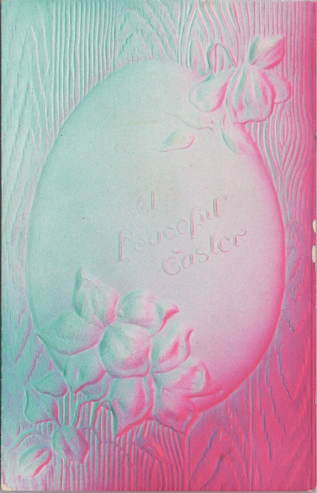 Easter Greeting Egg Roses Airbrush Embossed Ombre Faux Wood c1909 postcard G411