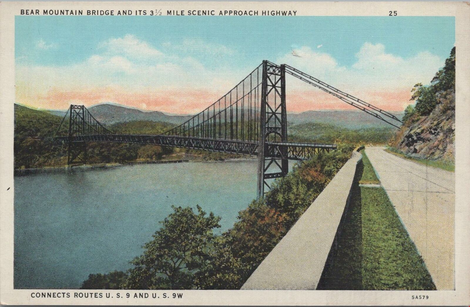 Postcard Bear Mountain Bridge Connects Routes US 9 and US 9W NY 