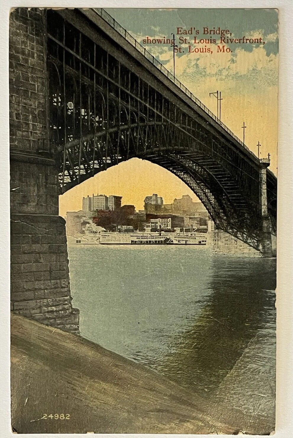 St Louis Missouri Ead’s Bridge Riverfront View Vintage Postcard c1910