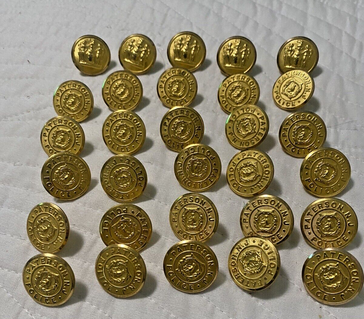 30 Original Paterson NJ Police Gold Dress Coat  Buttons Waterbury Button Co